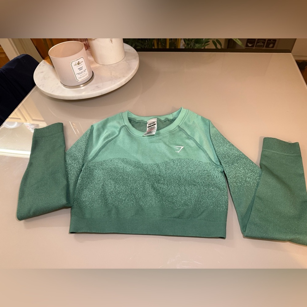 Gym Shark Adapt Ombre Teal Long-Sleeve Crop Top